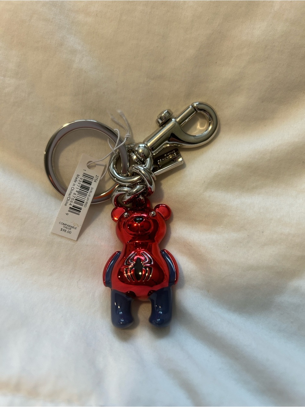 Marvel Spiderman Red & Navy Bear Keychain with Silver Hardware